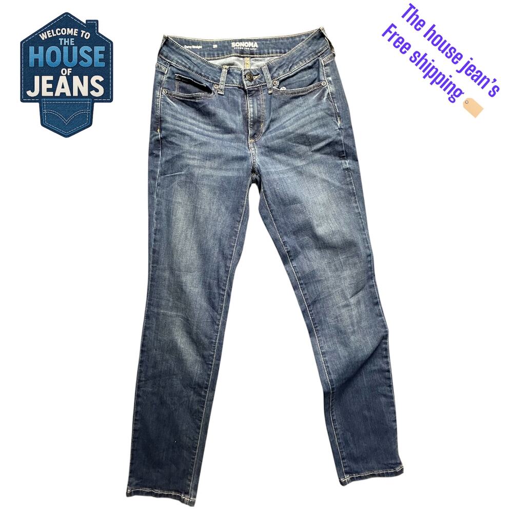 Sonoma Jeans Women’s Size 2R Blue Denim Mid Rise Straight Leg Jeans –